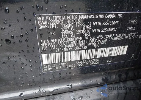 2020 Toyota Rav4 Le from USA, damaged, VIN 2T3H1RFV4LC067399